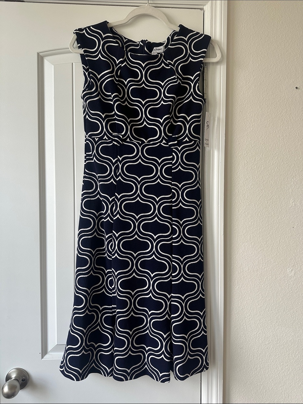 Shelby & Palmer Navy and White Sleeveless Fit-and-Flare Dress
